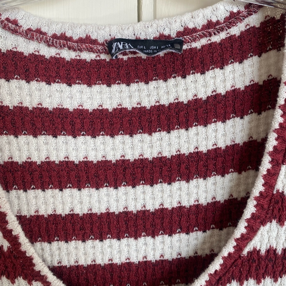 Zara Maroon and White Long Sleeve Dress - Picture 3 of 7